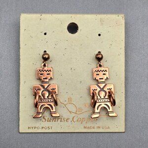 Wheeler Native American Kachina Doll Dangle Earrings 1.25" Stamped Made in USA